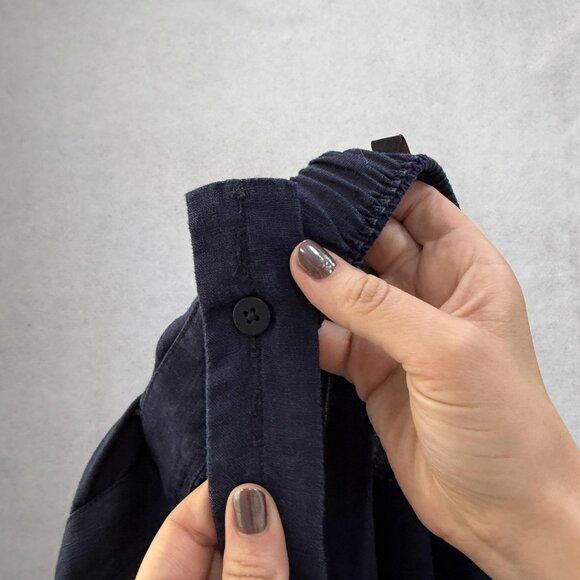 Quince Jumpsuit Womens XS Navy 100% Linen Wide Leg Tie Waist Pockets Square Neck - Picture 10 of 13